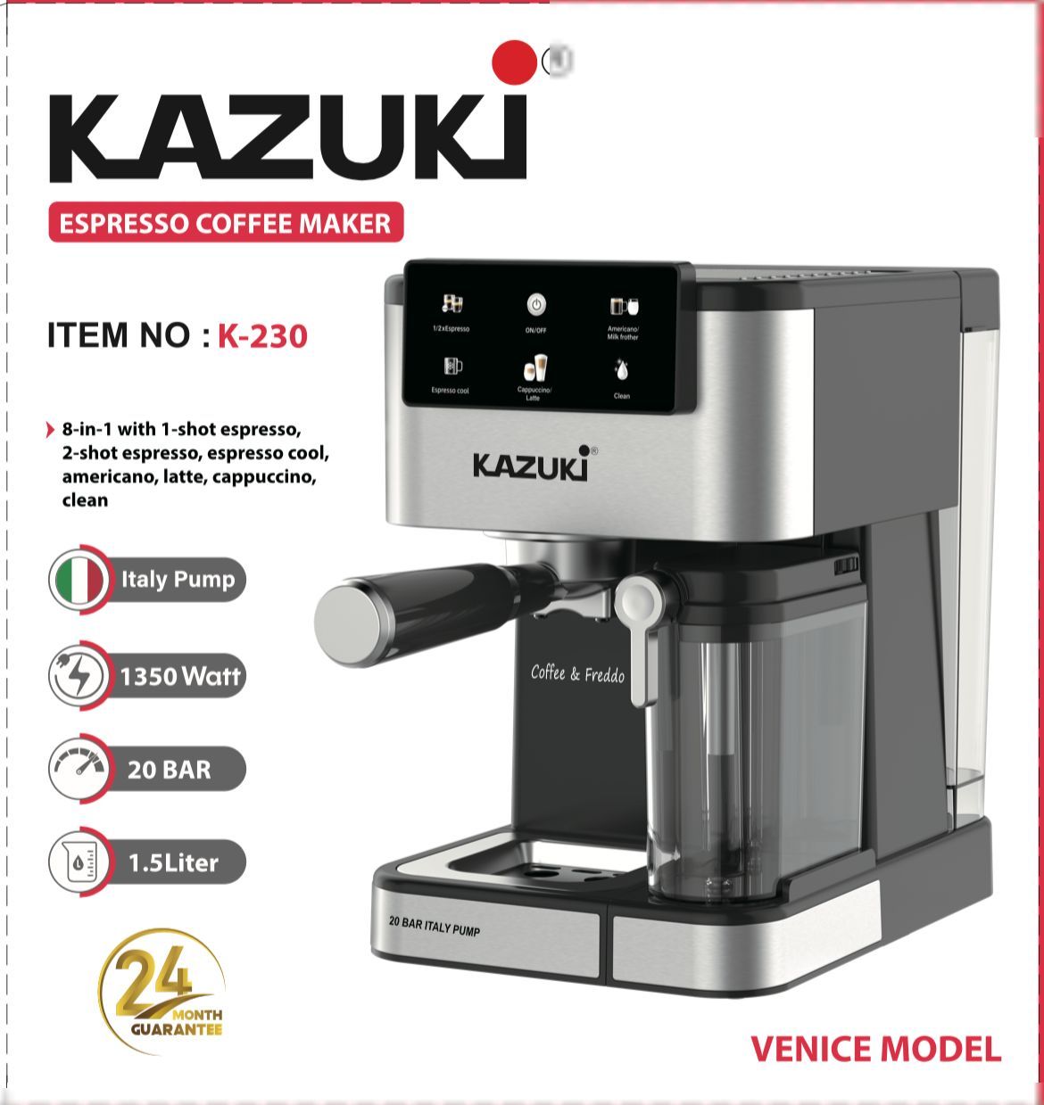 اسپرسوساز مخزن شیردار کد k-230 کازوکی مدل ونیز